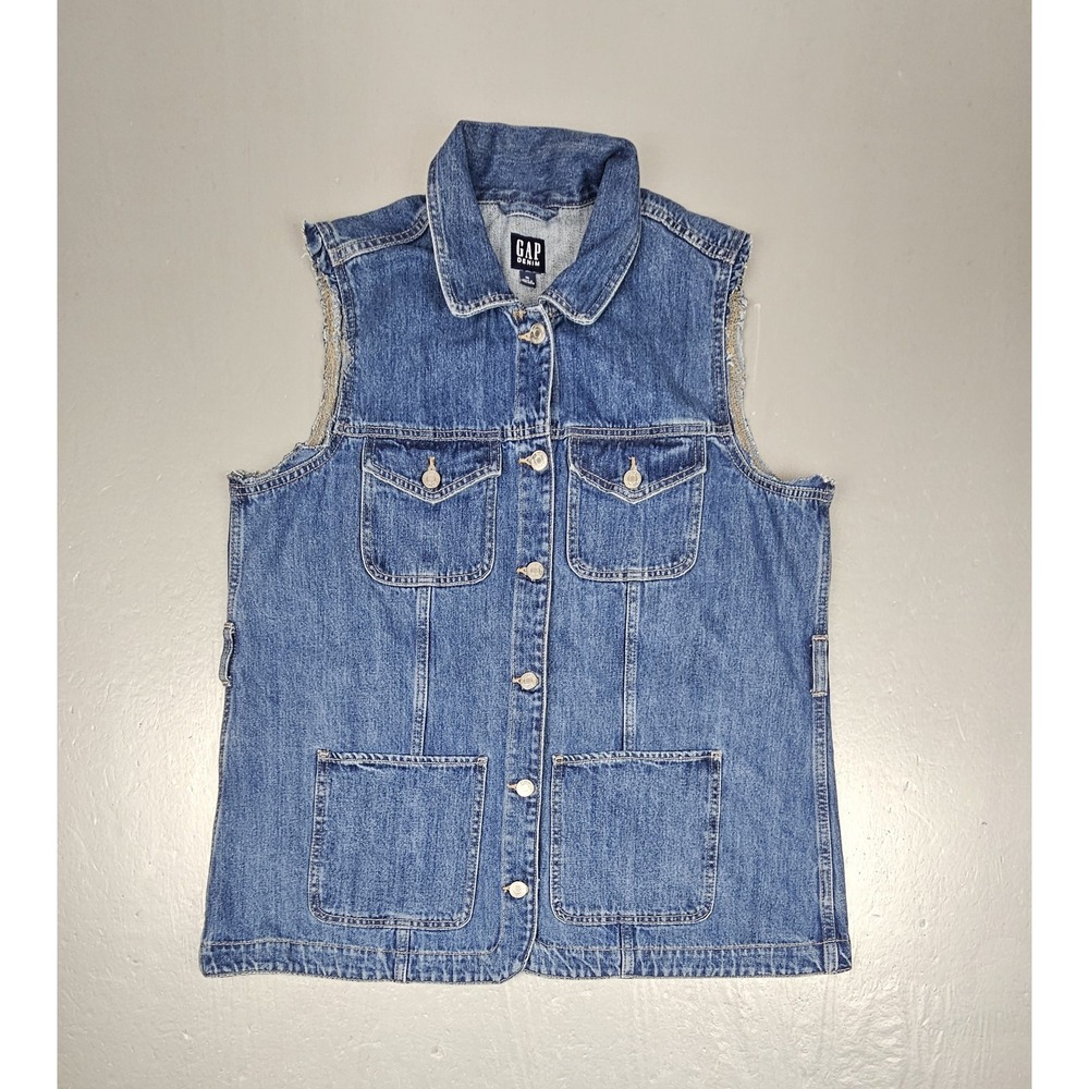 Vintage GAP Denim Vest Womens XL 90s Jean Wear Distressed Sleeveless Casual